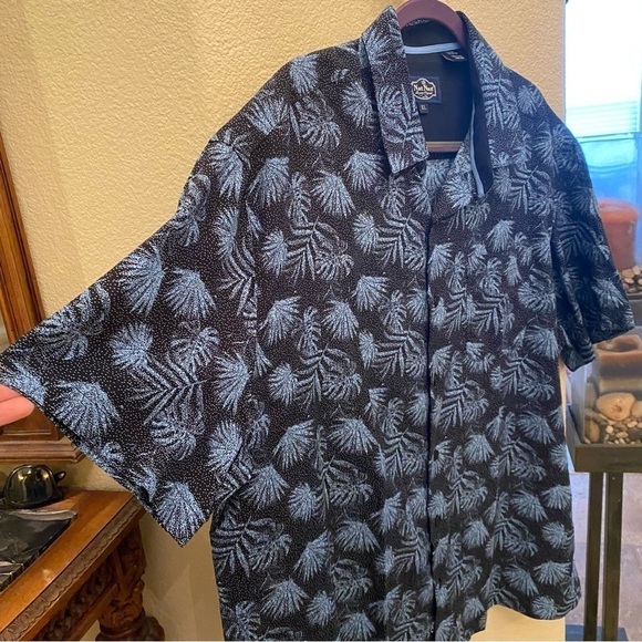 NAT NAST Men Blue Palm Leaves Print Silk Blend Button Short Sleeve Top Size XL - Picture 2 of 7